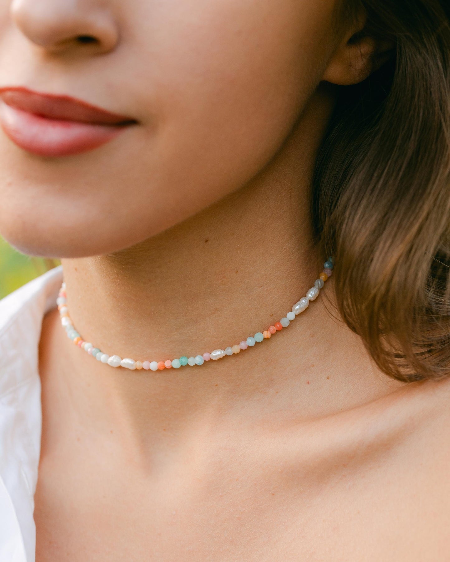 PARADISE - Bunte Süßwasserperlenkette mit echten Edelsteinen